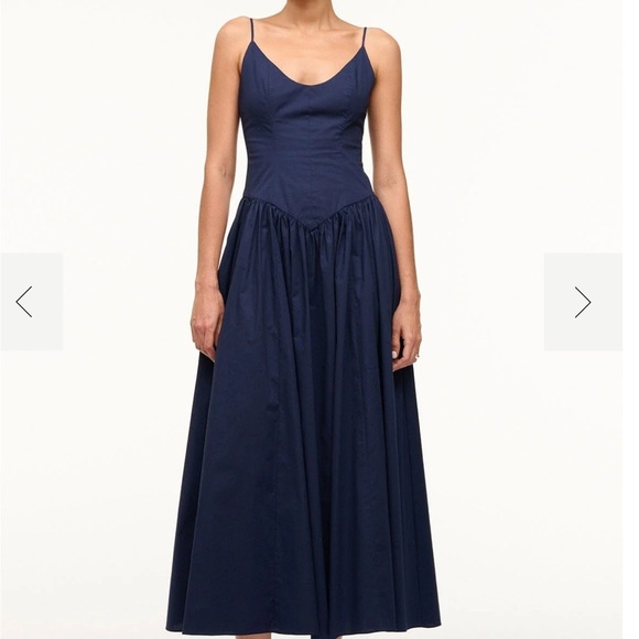 STAUD Navy Blue Dena Midi Dress